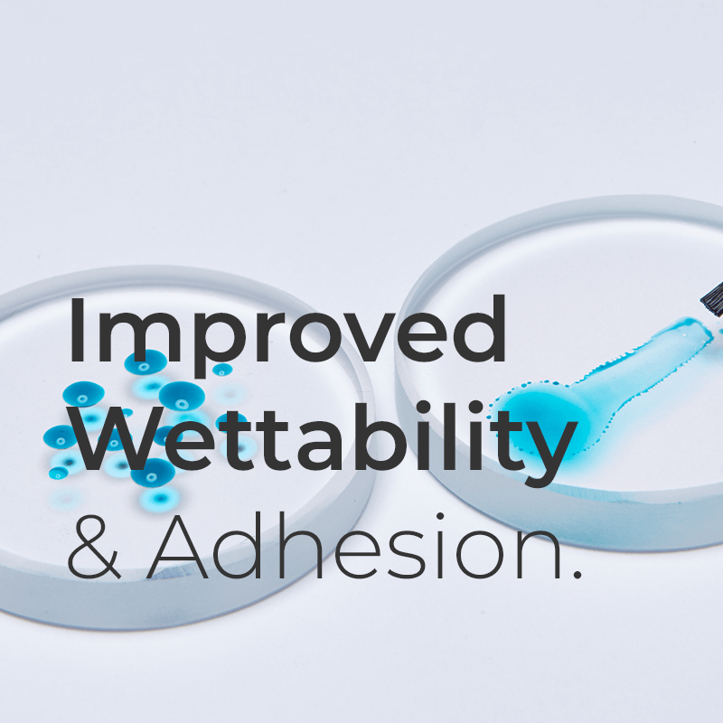 Improved wettability and adhesion. 